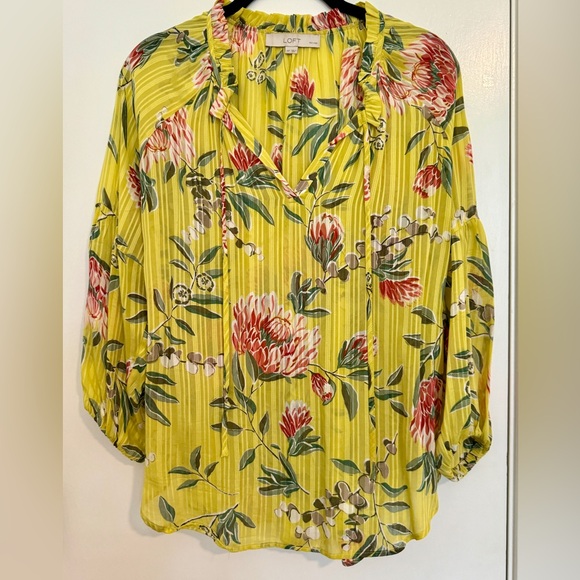 LOFT Yellow Floral Blouse - Picture 1 of 3